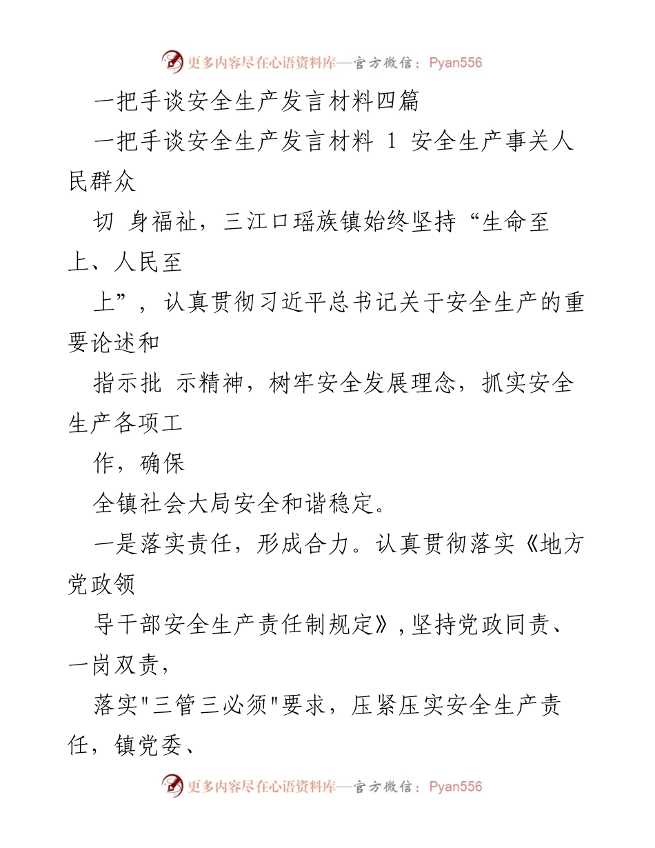 [发言] 安全生产会议 - 一把手谈安全生产的重要性与责任落实.docx_第1页