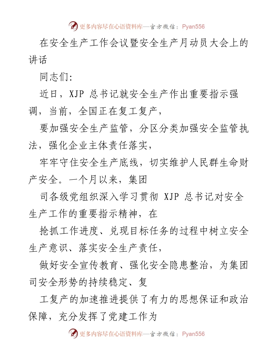 [发言] 安全生产工作会议 - 强化安全生产责任，保障人民生命安全.docx_第1页