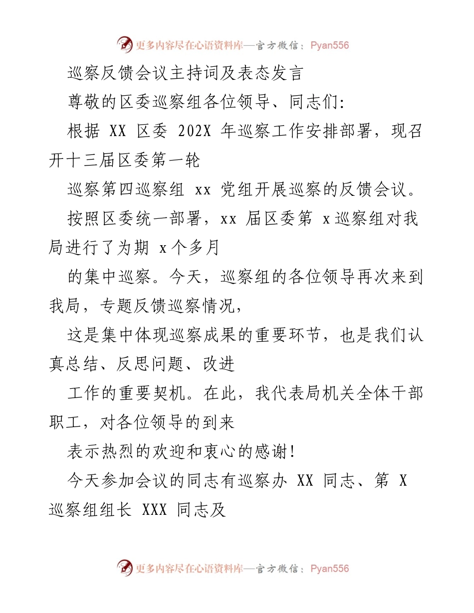 [发言] 巡察反馈会议 - 巡察反馈的重要性与整改承诺.docx_第1页