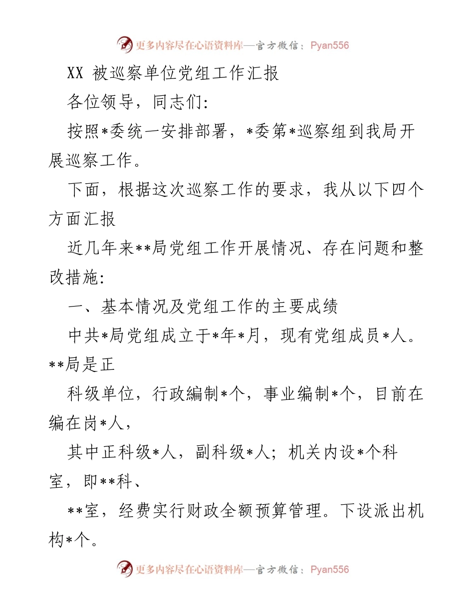 [发言] 巡察工作会议 - XX局党组工作汇报及整改措施.docx_第1页