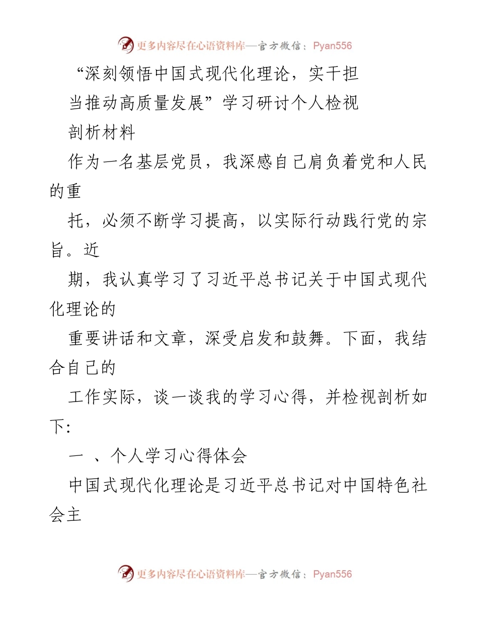 [发言] 学习研讨 - 深刻领悟中国式现代化理论，勇于担当推动高质量发展.docx_第1页