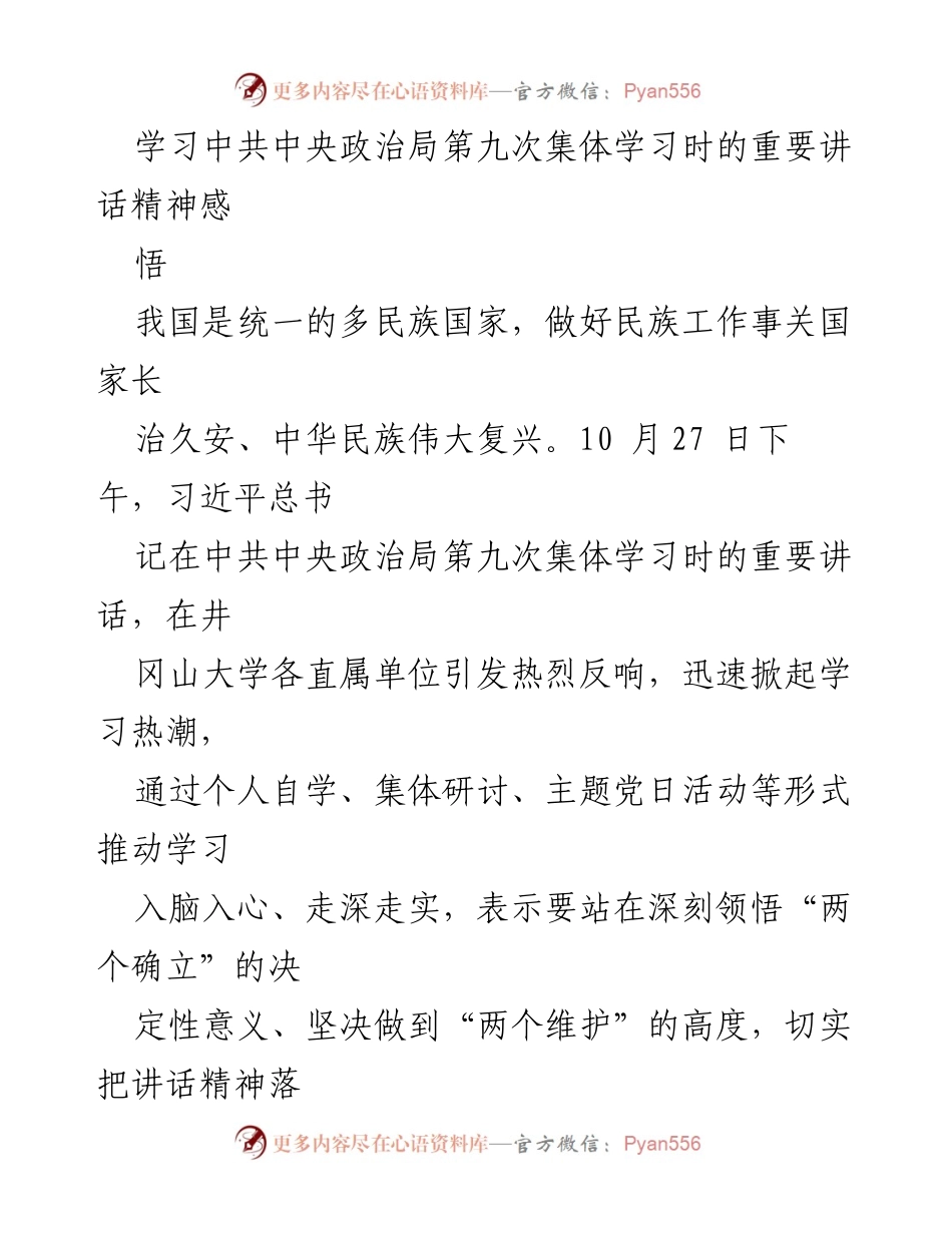 [发言] 学习交流会 - 深刻领悟习近平总书记关于民族工作的讲话精神.docx_第1页