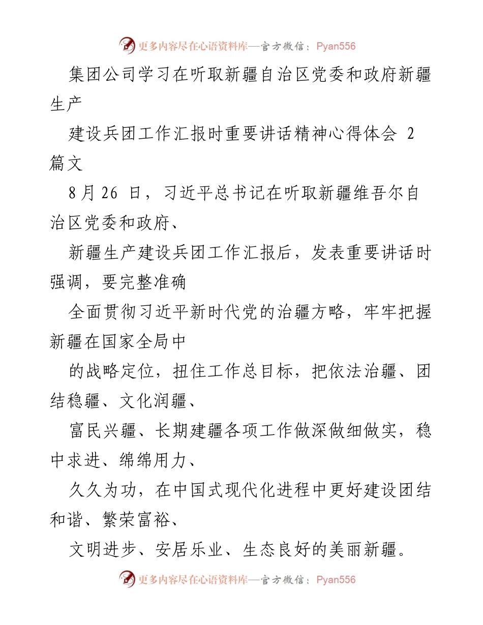 [发言] 学习会议 - 深入学习习近平总书记重要讲话精神，推动新疆发展新进展.docx_第1页