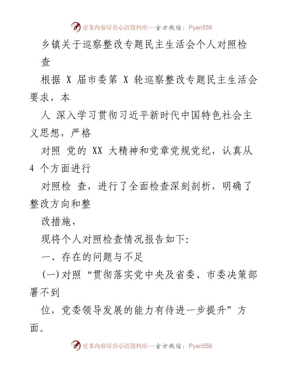 [发言] 巡察整改专题民主生活会 - 个人对照检查情况报告.docx_第1页