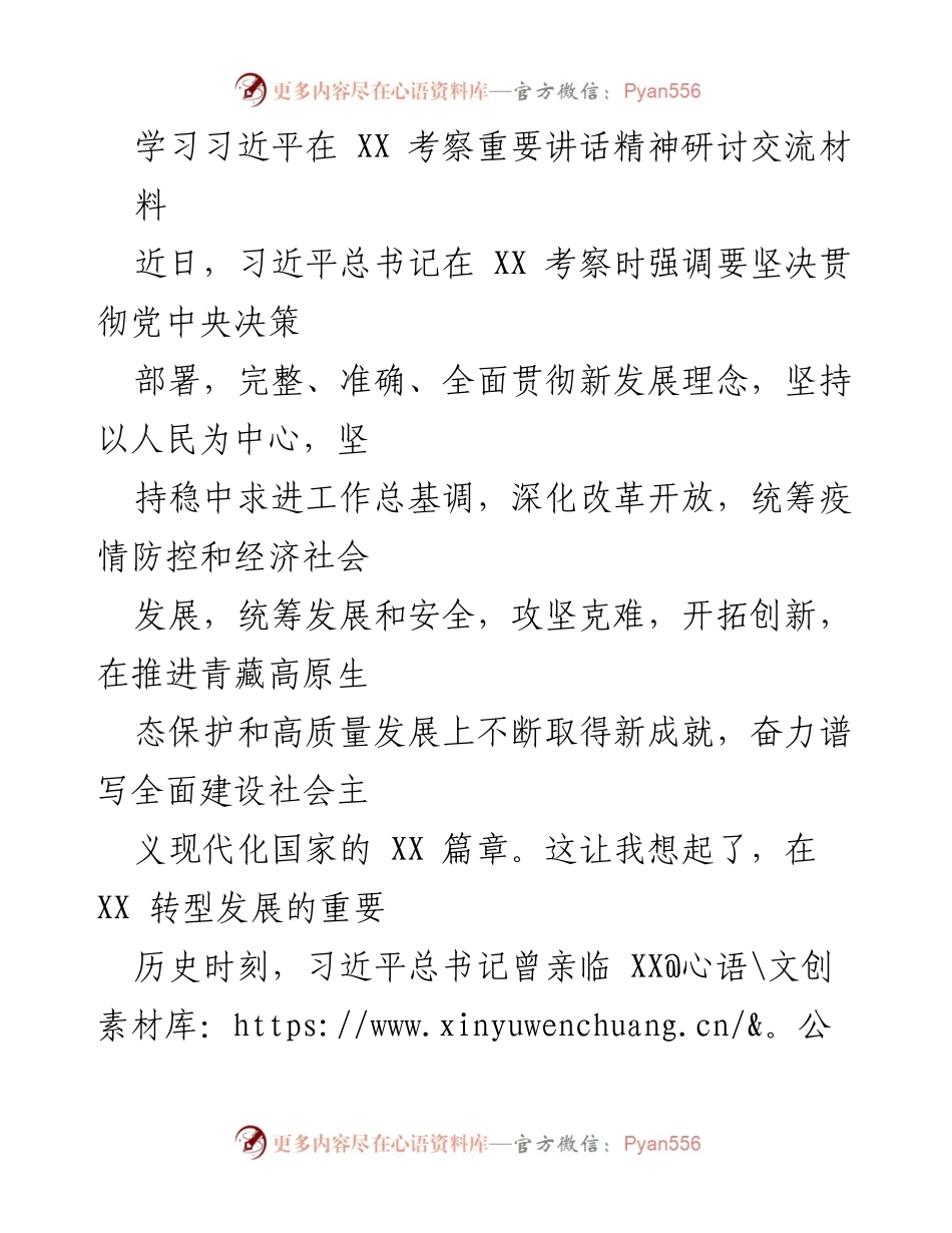 [发言] 学习研讨会 - 深入学习习近平总书记在XX考察重要讲话精神.docx_第1页