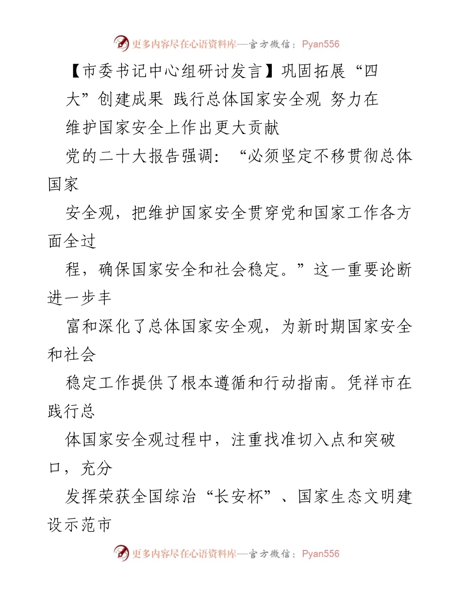 [发言] 市委书记中心组研讨 - 深入践行总体国家安全观 努力维护边疆地区安全稳定.docx_第1页