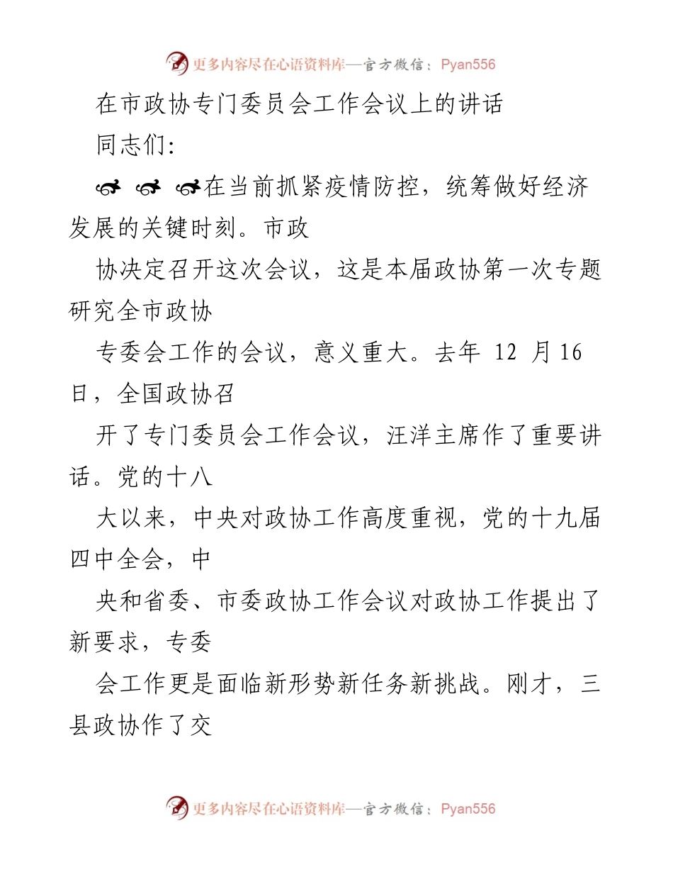 [发言] 市政协专门委员会工作会议 - 加强与改进政协专委会工作的重要性.docx_第1页