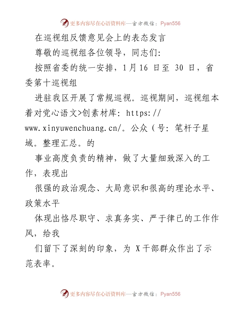 [发言] 巡视组反馈意见会 - 感谢巡视组并承诺落实整改措施.docx_第1页