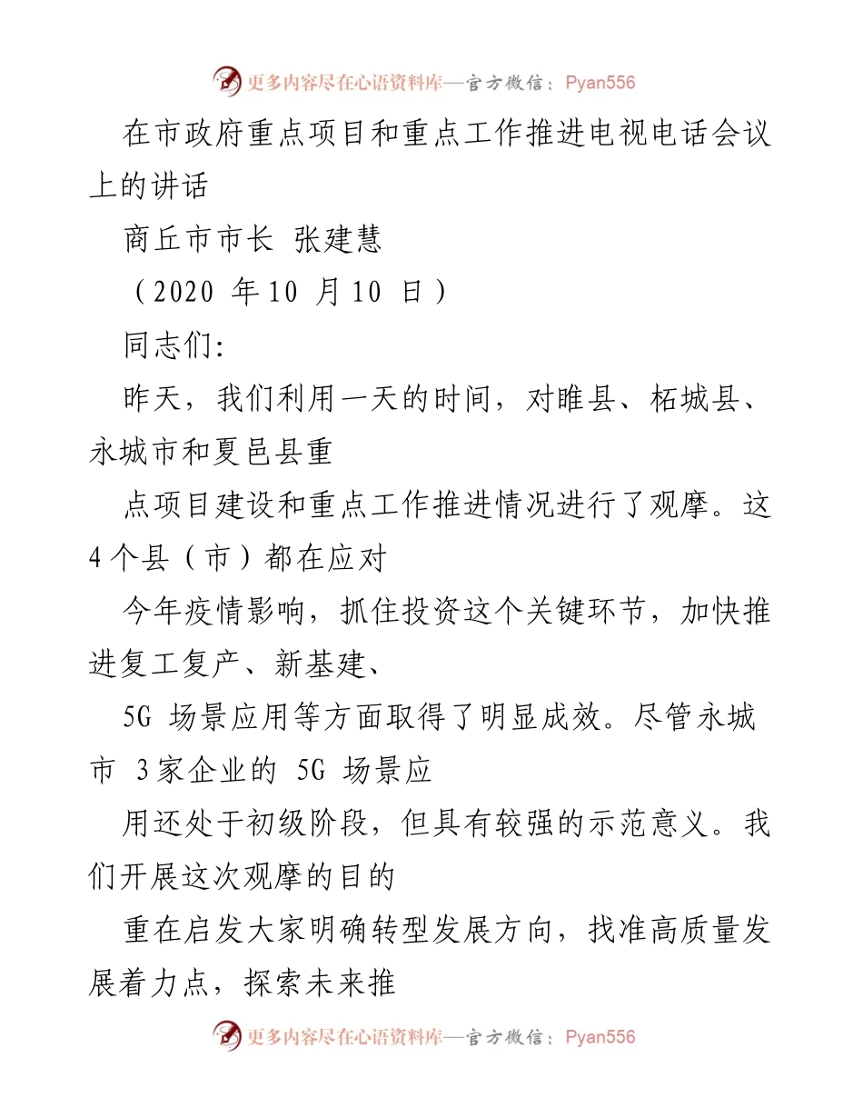 [发言] 市政府重点项目推进会议 - 强调高质量发展与项目推进的重要性.docx_第1页