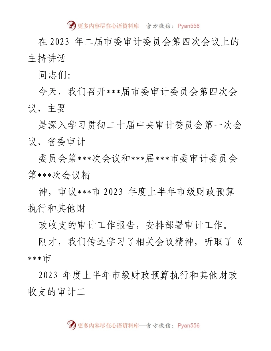 [发言] 市委审计委员会会议 - 加强审计监督，推动财政管理高质量发展.docx_第1页