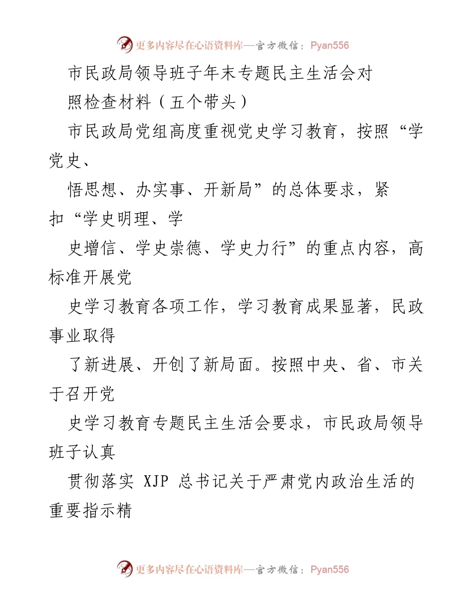 [发言] 年末专题民主生活会 - 市民政局领导班子年末专题民主生活会对照检查报告.docx_第1页