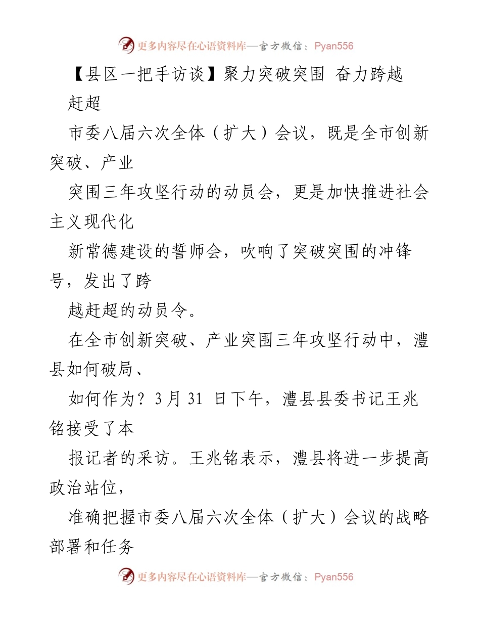 [发言] 市委八届六次全体（扩大）会议 - 澧县县委书记王兆铭谈创新突破与产业突围.docx_第1页