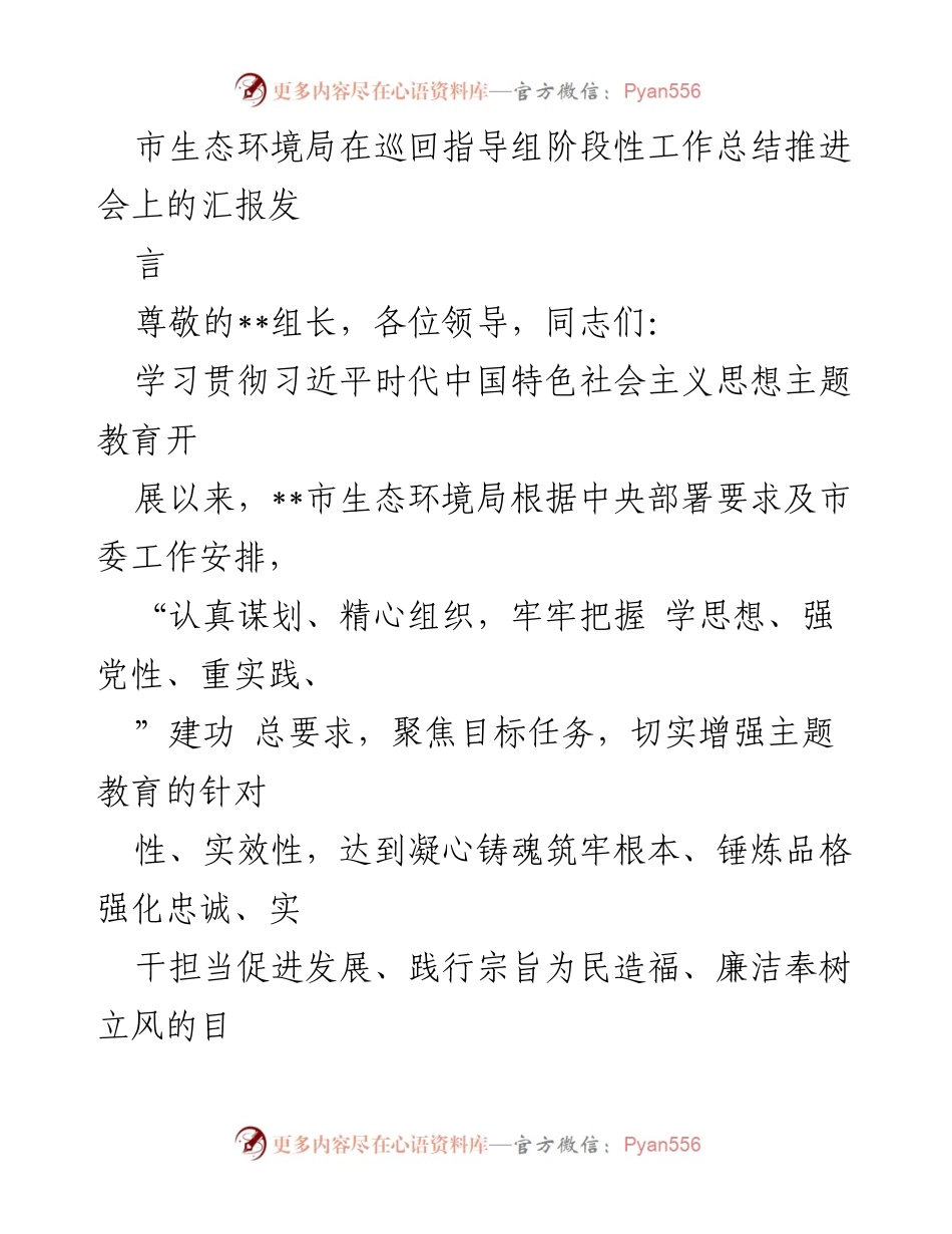 [发言] 工作总结推进会 - 市生态环境局主题教育工作总结汇报.docx_第1页