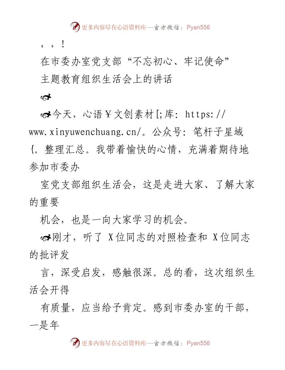 [发言] 市委办室党支部组织生活会讲话要点总结.docx_第1页
