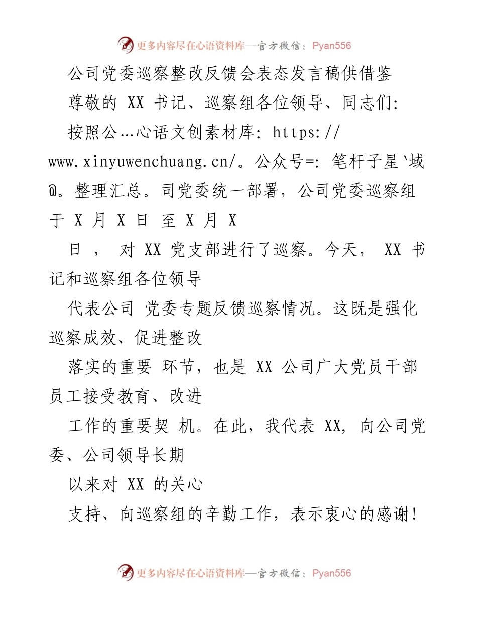 [发言] 巡察整改反馈会 - 巡察整改表态发言稿.docx_第1页