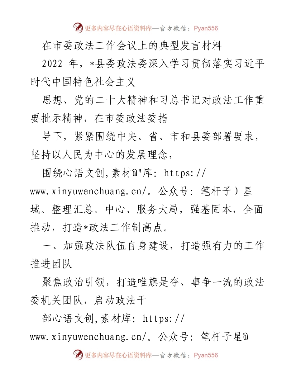 [发言] 市委政法工作会议 - 深入推进政法工作，服务人民群众的实践经验分享.docx_第1页