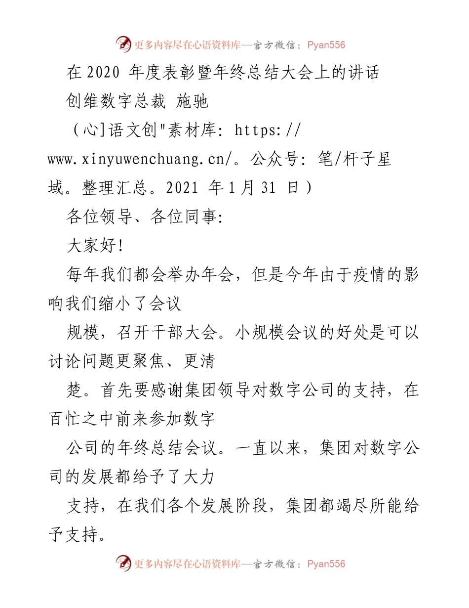 [发言] 年度表彰暨年终总结大会 - 数字公司的发展与未来展望.docx_第1页