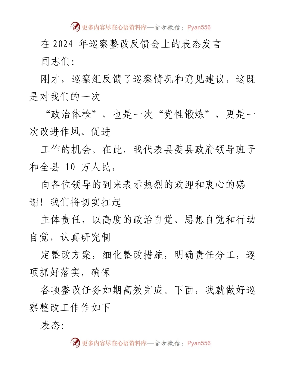 [发言] 巡察整改反馈会 - 坚定政治立场，落实巡察整改责任.docx_第1页