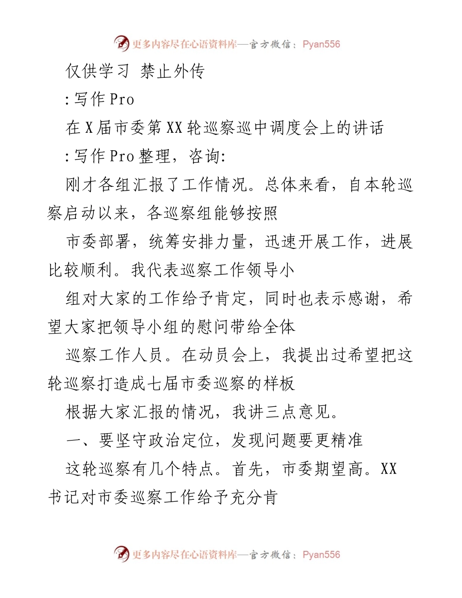 [发言] 市委巡察调度会 - 加强巡察工作，提升政治定位与问题发现精准度.docx_第1页