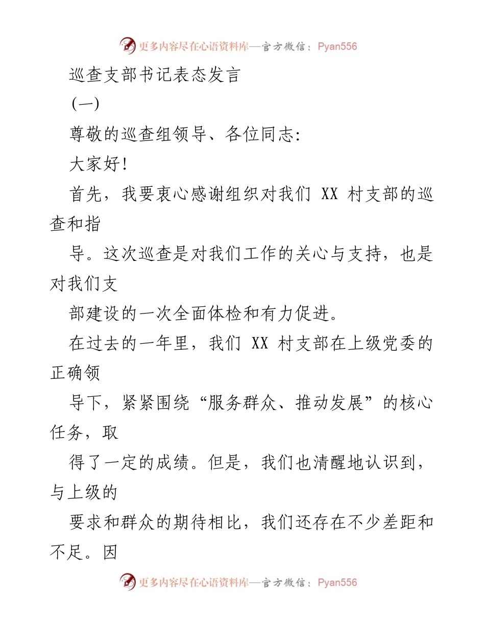 [发言] 巡查工作会议 - XX村支部书记的整改表态发言.docx_第1页