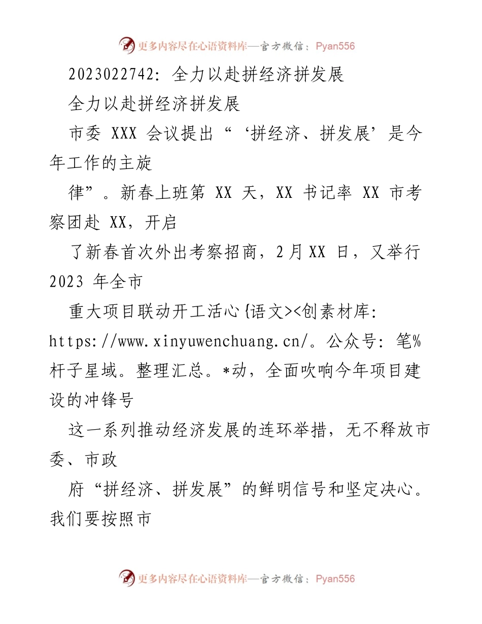 [发言] 市委会议 - 全力以赴拼经济拼发展，奋力开创新局面.docx_第1页