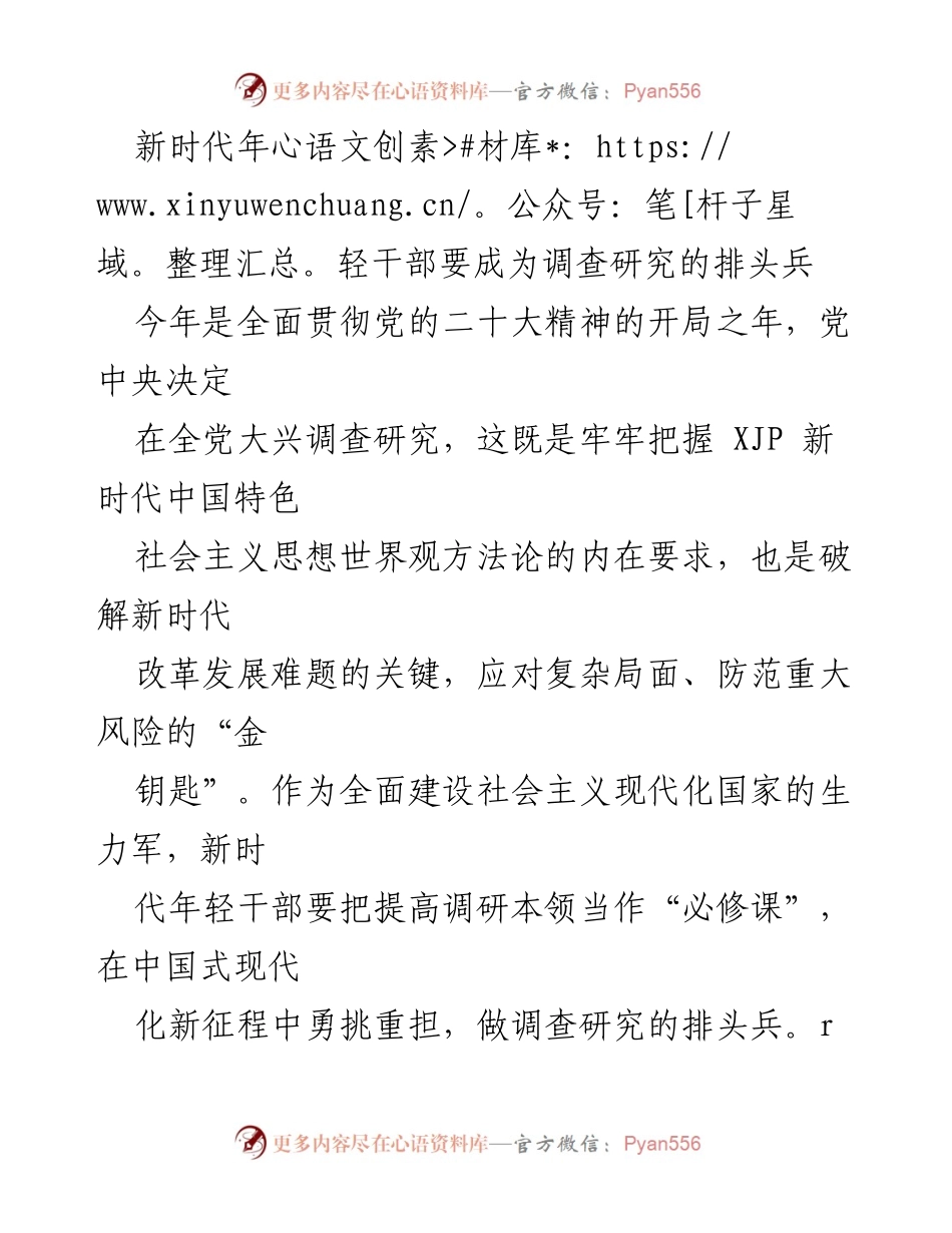 [发言] 年轻干部培训会议 - 新时代年轻干部应成为调查研究的排头兵.docx_第1页
