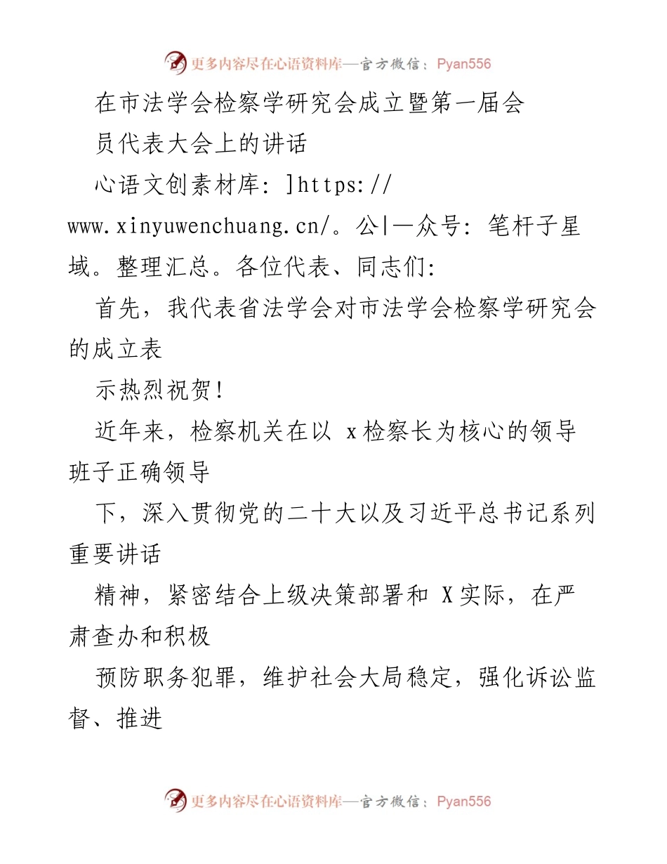 [发言] 市法学会检察学研究会成立暨第一届会员代表大会 - 检察理论研究的重要性与发展方向.docx_第1页