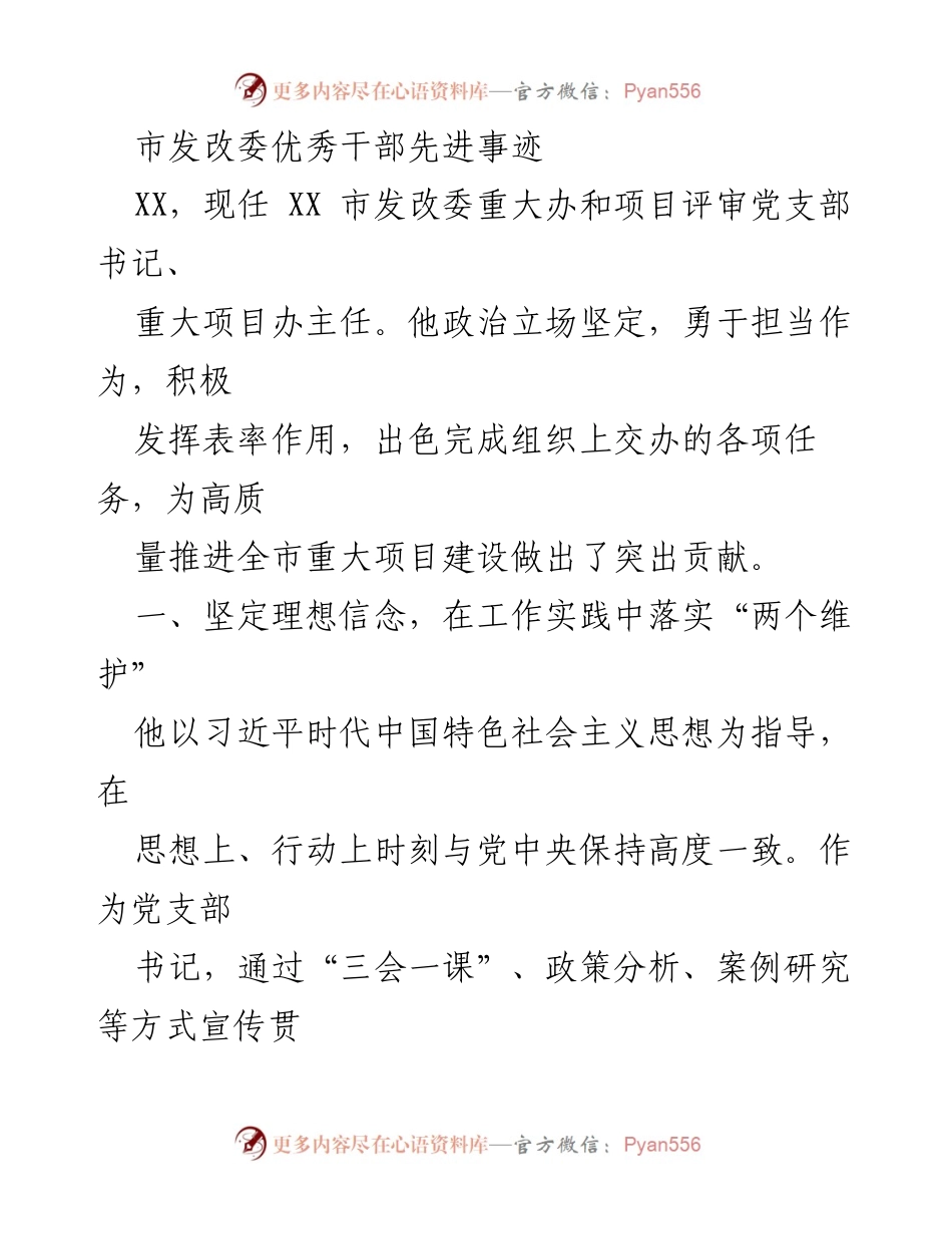 [发言] 市发改委干部表彰会 - 市发改委优秀干部先进事迹分享.docx_第1页