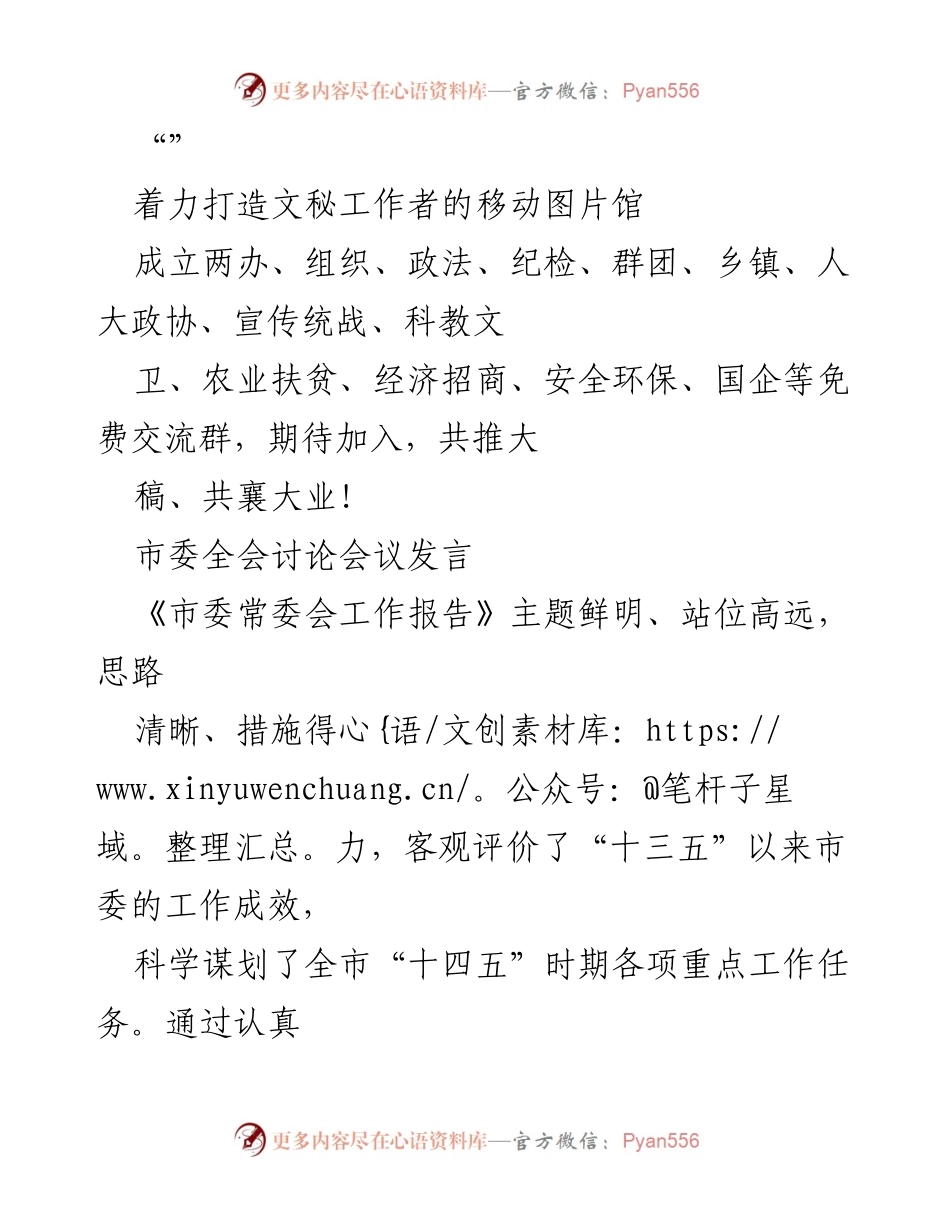 [发言] 市委全会讨论会议发言总结与展望.docx_第1页