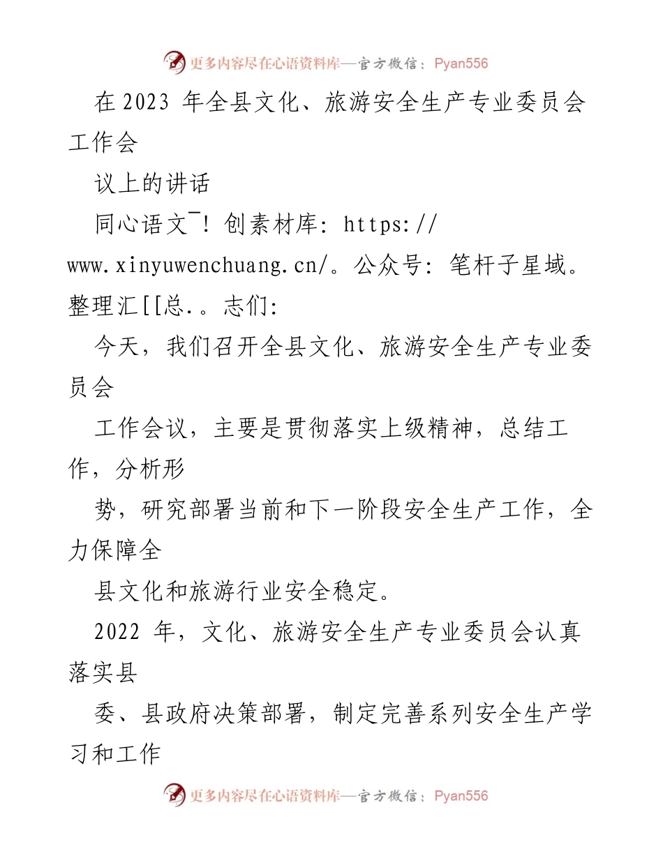 [发言] 工作会议 - 文化旅游安全生产工作会讲话.docx_第1页