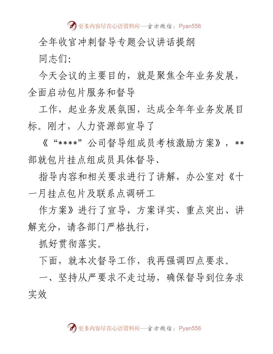 [发言] 年终冲刺督导专题会议 - 全面启动督导工作，确保业务发展目标达成.docx_第1页