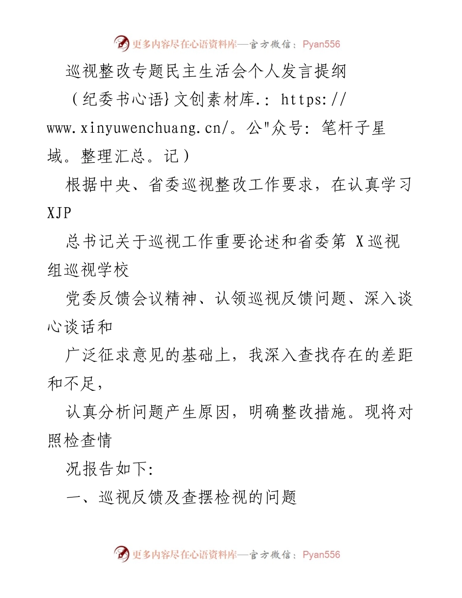 [发言] 巡视整改专题民主生活会 - 巡视整改中的自我反思与整改措施.docx_第1页