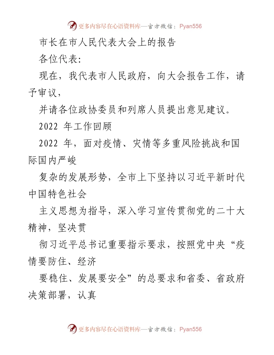 [发言] 市人民代表大会 - 市长工作报告：2022年回顾与发展展望.docx_第1页