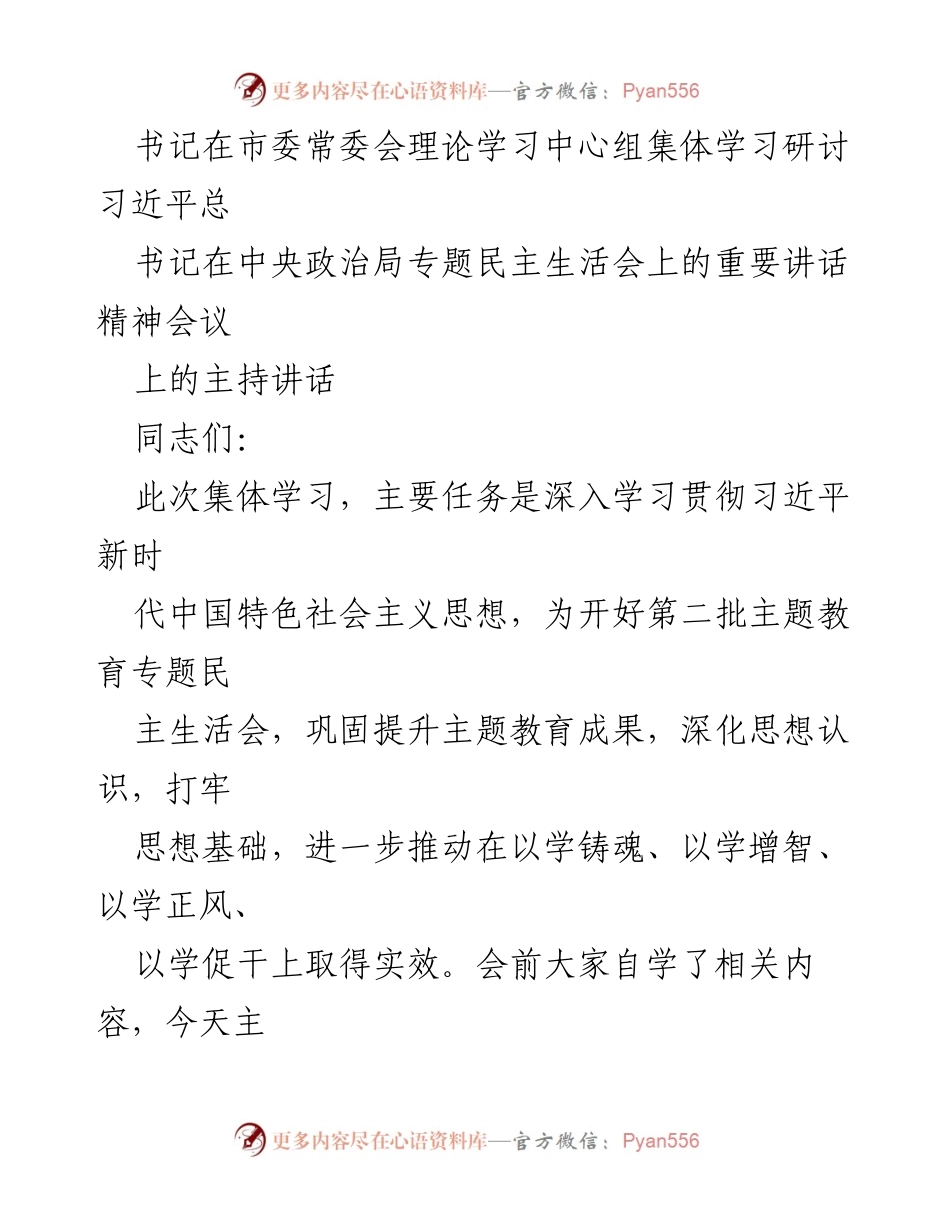 [发言] 市委常委会 - 深入学习习近平总书记重要讲话精神的交流与体会.docx_第1页