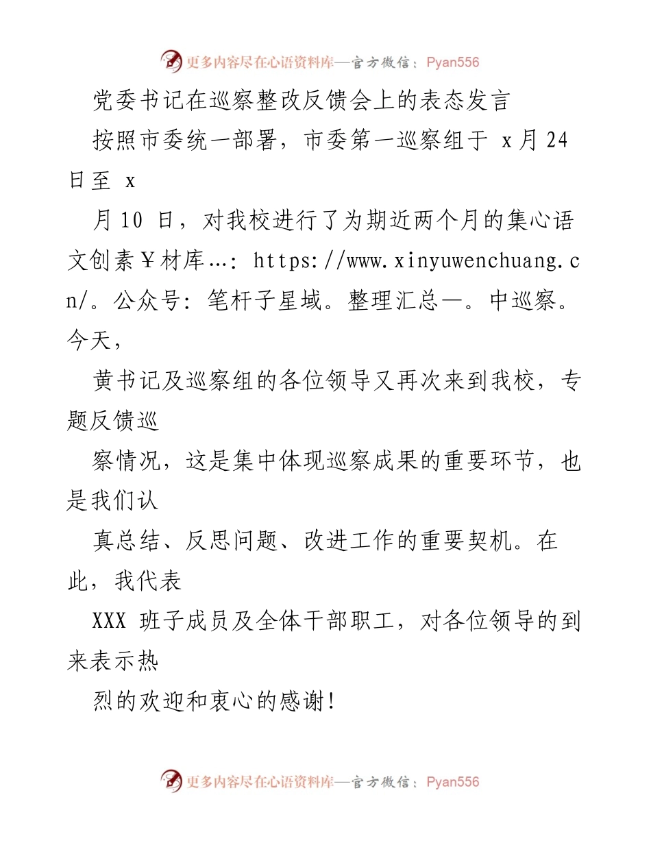 [发言] 巡察整改反馈会 - 党委书记的整改表态发言.docx_第1页
