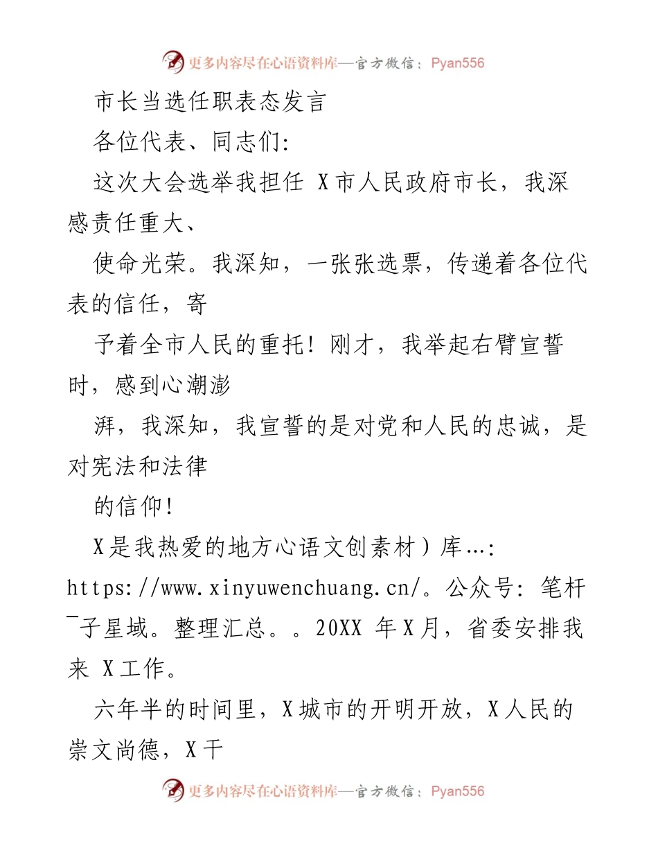 [发言] 市长当选 - 市长任职表态发言：坚定信念、担当作为、利民为本、清正廉洁.docx_第1页