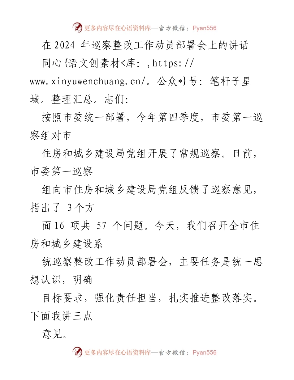 [发言] 巡察整改工作动员部署会 - 加强政治责任，扎实推进巡察整改.docx_第1页