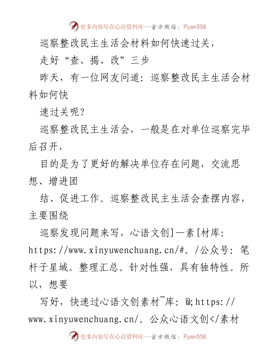 [发言] 巡察整改民主生活会 - 快速过关的巡察整改材料撰写策略.docx_第1页