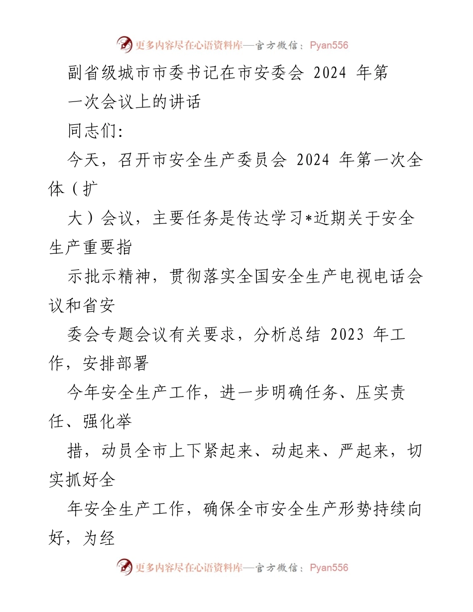 [发言] 市安委会会议 - 强化安全生产责任，确保高质量发展.docx_第1页