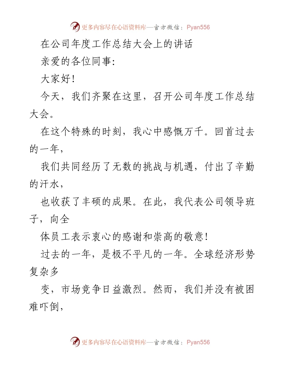 [发言] 年度工作总结大会 - 过去一年成就与未来展望.docx_第1页