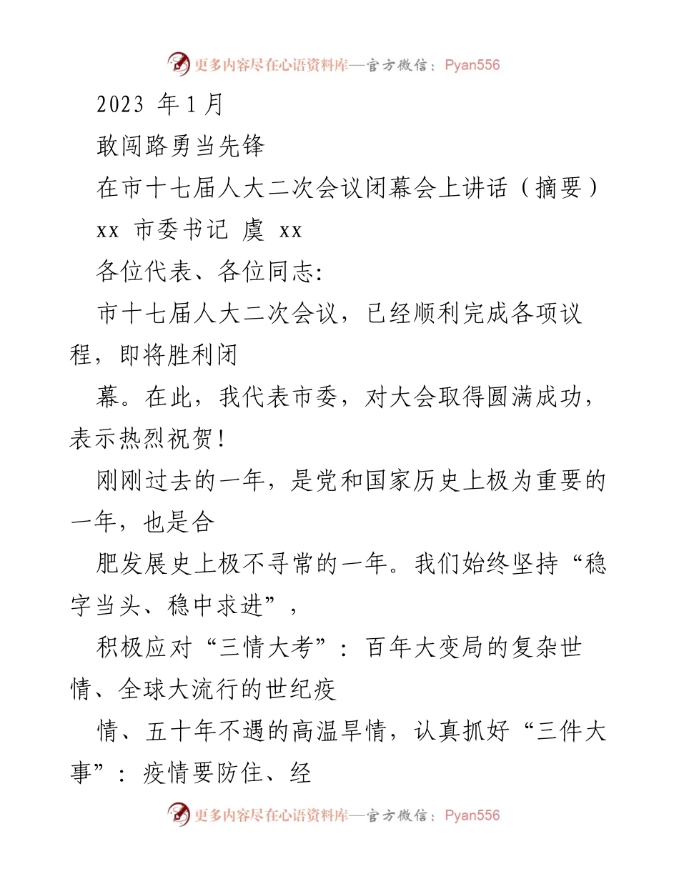 [发言] 市十七届人大二次会议 - _敢闯路勇当先锋：推动合肥科创高质量发展_.docx_第1页