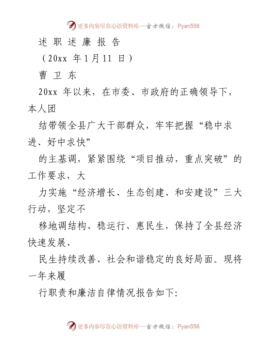 [发言] 年度工作总结 - 20xx年履职与廉洁自律报告.docx_第1页