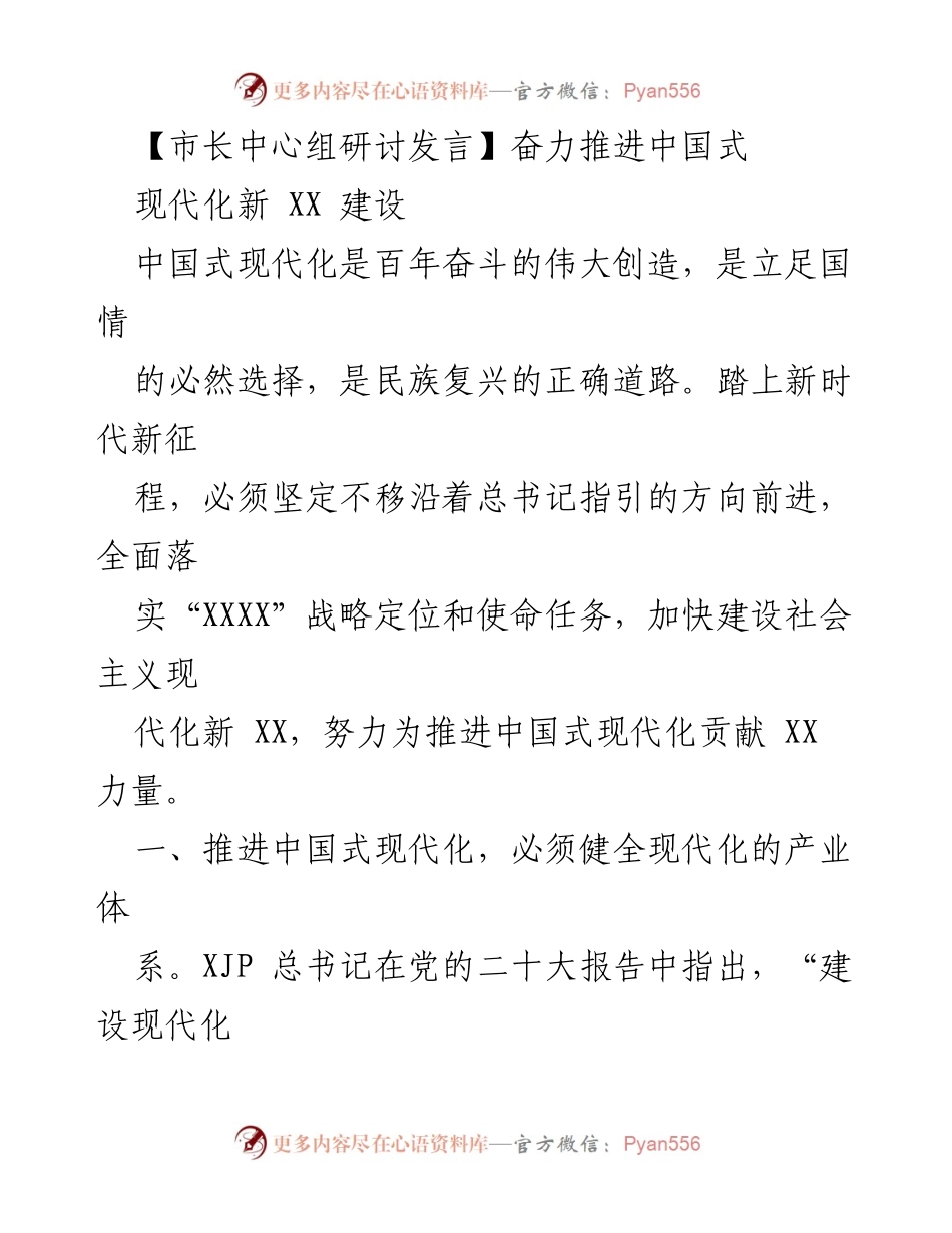 [发言] 市长中心组研讨 - 奋力推进中国式现代化新 XX 建设.docx_第1页