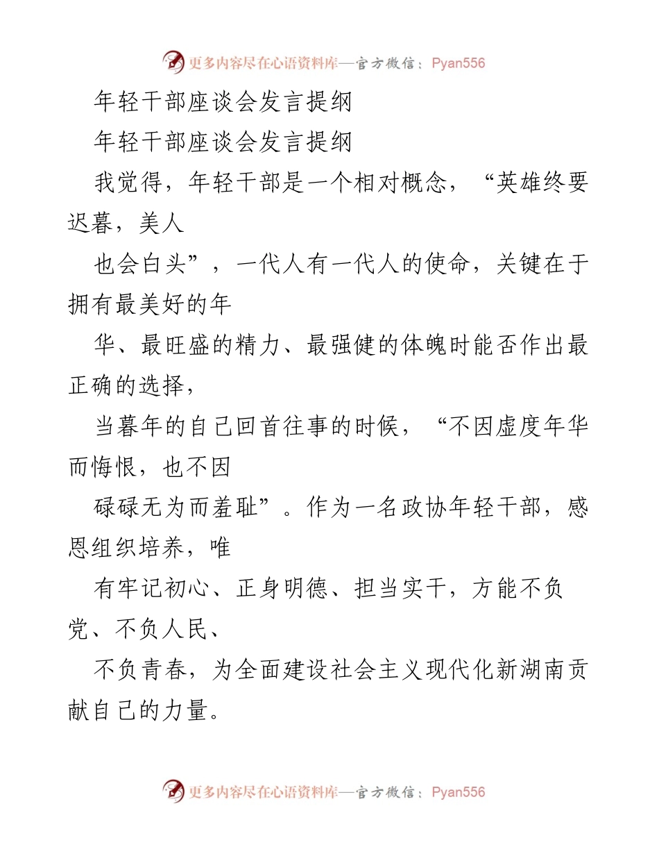 [发言] 年轻干部座谈会 - 年轻干部的使命与担当_2.docx_第1页