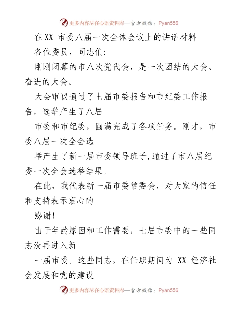 [发言] 市委全体会议 - 新一届市委的使命与责任.docx_第1页