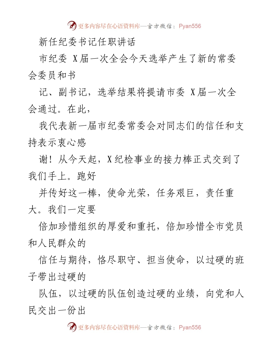 [发言] 市纪委全会 - 新任纪委书记任职讲话与工作展望.docx_第1页