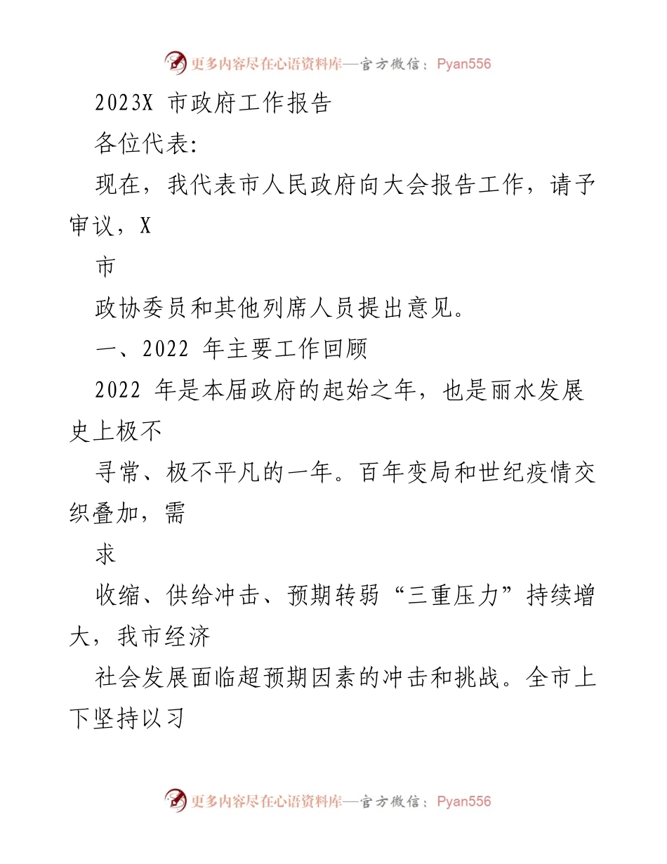 [发言] 市政府大会 - 2023年丽水市政府工作报告.docx_第1页