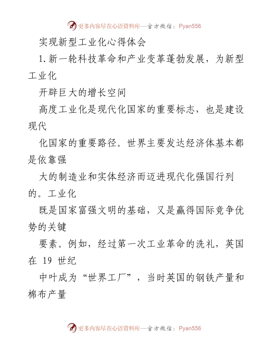 [发言] 工业化研讨会 - 实现新型工业化的机遇与挑战.docx_第1页