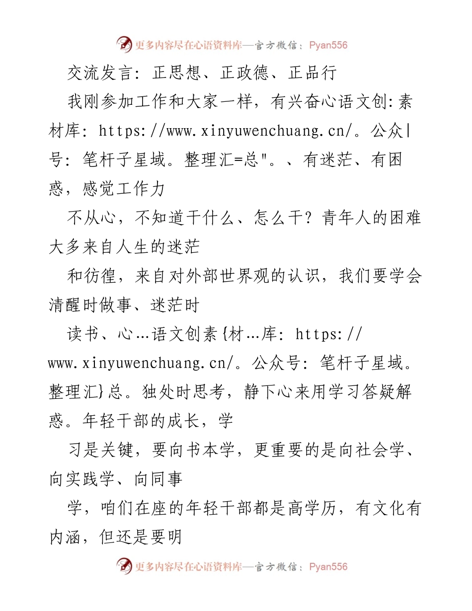 [发言] 年轻干部交流会 - 正思想、正政德、正品行的成长之路.docx_第1页