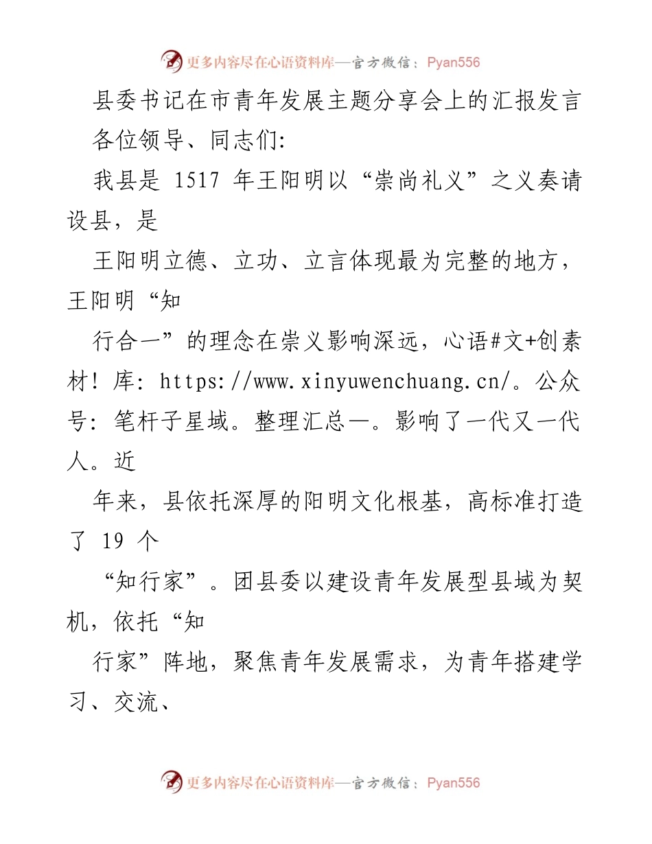 [发言] 市青年发展主题分享会 - “知行合一”助力青年成长与发展.docx_第1页